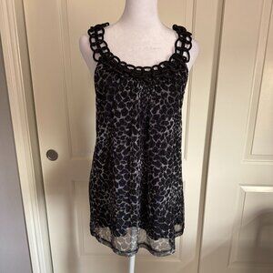 INC Black Metallic Animal Print Sleeveless Top, Size Medium